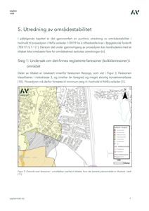 Kart som viser kvikkleiresoner (fargekodet) i forhold til et planlagt tiltak (rødt punkt).