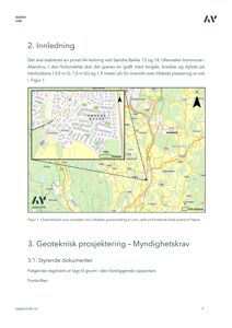 Oversiktskart over området med rødt ruteoppgitt for graveomfang.
