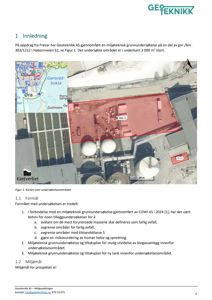 Et flyfoto (satellittbilde) av et industriområde med en markert undersøkelsesområde (rødt) og en nabolagskartutsnitt.