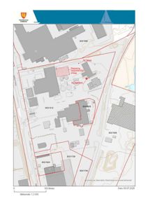 Situasjonsplan som viser tomtens grenser, eksisterende og planlagte bygninger, samt spesifikke tiltak som 'Ny takkel' og 'Ny lagertank'.