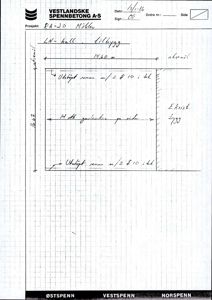 En håndskrevet teknisk tegning som viser dimensjoner og detaljer for en betongkonstruksjon (sannsynligvis en balk eller bjelke) med spesifikke armeringsdetaljer.