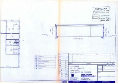 Tegning som viser et snitt (SNITT A-A) og fasade for en betongkonstruksjon (RA-30 MØBLER), inkludert dimensjoner og konstruksjonsdetaljer.