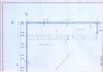 Tegning som viser detaljert oppriss av en konstruksjon (tynkelser) med mål og dimensjoner.