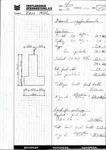 En håndskrevet beregningstegning for bærende veggfundamenter med dimensjoner og lastberegninger.