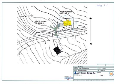 Situasjonsplan som viser tomtens beliggenhet i forhold til nabolag, vegsystem og terrengforhold.