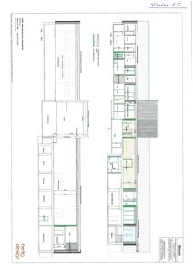 Etasjeplan (1. etasje) som viser romfordeling, dører, vinduer og dimensjoner for en bygning.
