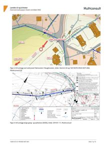 Situasjonsplan som viser overvannsanlegg, vei, og tomtegrenser i et bygningsområde.