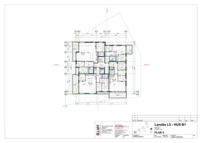 Etasjeplan (PLAN 5) som viser romfordeling, veggtykkelse og mål for en bolig.