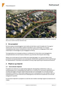 3D-visualisering av et utbyggingsområde med blokkbebyggelse og terrengarbeider.