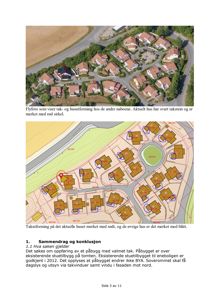 Bildet viser en kombinasjon av et flyfoto og en takutsikt over et boligområde, som er typisk for situasjonsplaner eller kart i byggesaker.