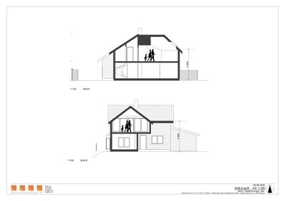 Bildet viser to snittegninger (Snitt A og Snitt B) av en bolig, som illustrerer bygningens indre struktur og høyder.
