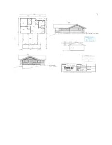 Bildet viser en tegning med etasjeplan (venstre) og fasadeopprikk (høyre) for en hytte.