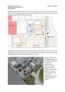 Bildet viser en etasjeplan (floor plan) for en 3-roms bolig, med romnavn og arealer. Under planen er det også en 3D-rendering av same etasje.