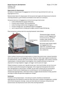 Et illustrasjonsbilde (rendering) som viser en eksisterende bygning med en planlagt utvidelse (tiltak) markert med rød farge. Bildet er brukt i en dispensasjonssøknad for å visualisere hvordan tiltaket vil se ut i forhold til eiendomsgrensen og kommunal veg.