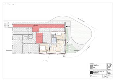 Plantegning av underetasjen (NY - underetasje) med romfordeling, arealer og inngangspunkter.