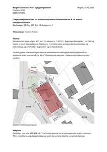Eksisterende situasjonsplan som viser eiendommen på gnr. 307, bnr. 19, med omrisset for tiltaket (omsetning til boligenhet) markert i rødt. Planen inkluderer også tilstøtende eiendommer, veier og arealbetegnelser.