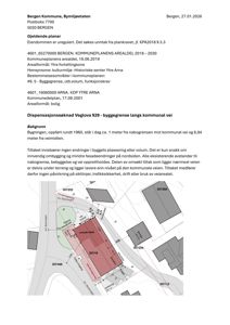 Situasjonsplan som viser eiendommen, naboeiendommer, vegforhold og et søknad om dispensasjon fra plankrav.