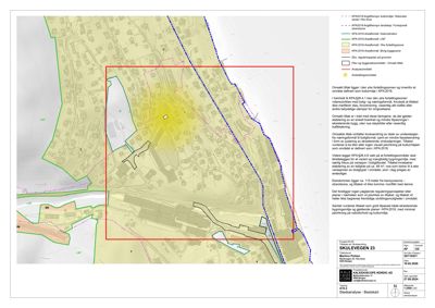 Situasjonsplan med analyseområder (KPA 2018/2019) og tekstbeskrivelse av reguleringsområde for SKULEVEGEN 23.