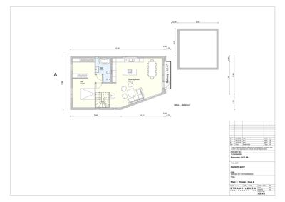 Etasjeplan (Plan 2) som viser romfordeling, mål og areal for et hus.
