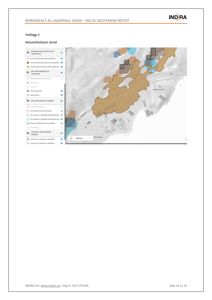 Et geoteknisk notat som viser en aktsomhetskart over et skredområde, inkludert topografi og bygninger.