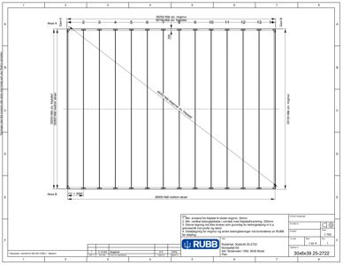 Tegning som viser detaljert dimensjonering av en betongkonstruksjon (ringmur) med angitte mål for aksjer, veggtykkelse og diagonale elementer.