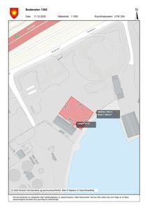 Situasjonsplan for Bodøveien 1392 som viser tomtens beliggenhet, form, areal og omkransende infrastruktur.