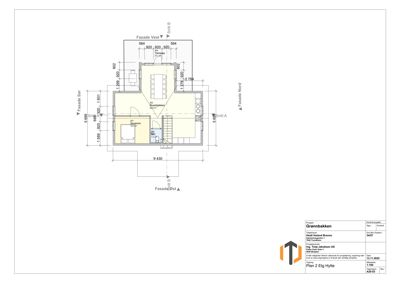 Etasjeplan (Plan 2 Etg Hytte) som viser romfordeling, dører, vinduer og mål på etasjen.