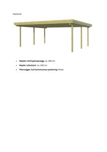 3D-visualisering av en garasje med angitte høydemål og yttervegger.