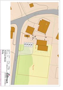 Situasjonsplan som viser tomt, bygninger, veier og avgrensninger.