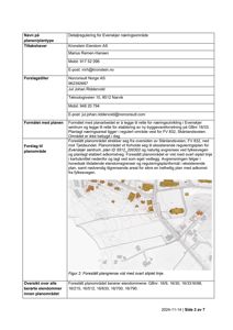 Kartutsnitt som viser foreslått planområde med eiendomsnummer og vegforhold.