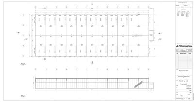 Etasjeplan (Plan 01) som viser romfordeling, vegger og dimensjoner for en bygning.
