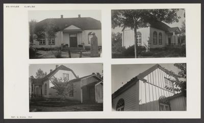Et fotografi som viser en bygning (sannsynligvis en kirke eller skole) fra flere vinkler.