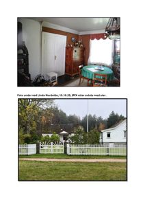 Bildet viser to fotografier av en bygning og et interiør, med tekst som bekrefter at det er bilder etter avtale med eier.