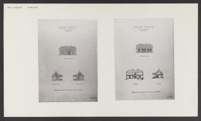 Bildet viser to arkitektoniske tegninger som viser fasadeopprikk (framside) og snitt (tverrsnitt) av et hus kalt 'HVALER'.