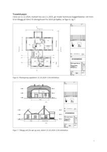 Bildet viser en tegning med etasjeplan (Figur 6) og fasadeopprikk (Figur 7) for et tilbygg.