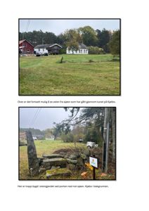 To fotografier som viser eksisterende bygninger og terrengforhold i et område (Kjeibo).