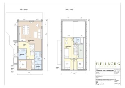 Plantegning som viser romfordeling for to etasjer (Plan 1 og Plan 2) av en bolig.