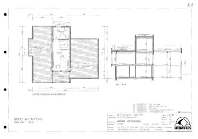 Bildet viser en tegning med både etasjeplan (venstre) og et snitt (høyre) av en bolig. Snittet er merket 'SNITT A-A' og viser bygningens tverrsnitt med høyder og konstruksjoner.