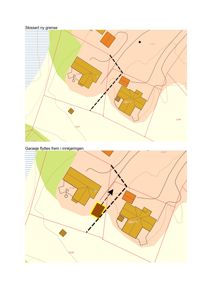 Situasjonsplan som viser to alternativer for grensejustering og plassering av en garasje på eiendommen.