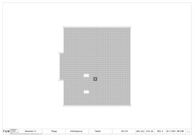 Takplan (takutsnitt) som viser takkonstruksjonen, takhøyde og takrenner.