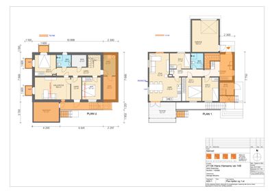 Etasjeplaner (PLAN 1 og PLAN U) som viser romfordeling og mål for en bolig.