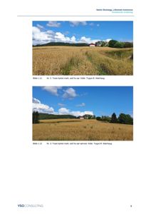 Fotografier av et dyrket markfelt med en bygning i bakgrunnen, tatt fra to ulike vinkler (sør og sør-vest).