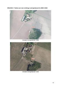 Flyfoto som viser utviklinga av et område over tid (2008 og 2025).