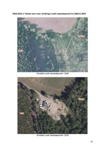 Flyfoto som viser utvikling av et område over tid (2008 og 2025).