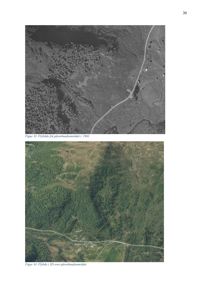 Bildet viser to flybilder (fotografier) av et landskap, en fra 1961 og en 3D-visualisering.