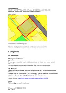 Kartutsnitt fra kommunedelplan som viser eiendomsgrunn og arealformål
