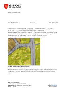 Situasjonskart som viser byggegrense og eiendomsforhold for en garasje.