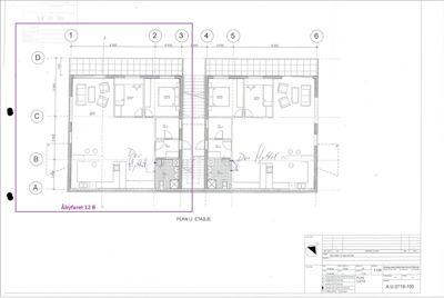 Etasjeplan (PLAN U. ETASJE) som viser romfordeling, veggposisjon og møblering for leilighetene i Åbyfaret 12 B.