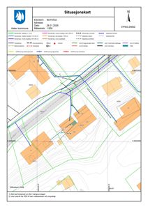 Situasjonskart som viser eiendomsforhold, naboeiendommer og infrastruktur i Asker kommune.
