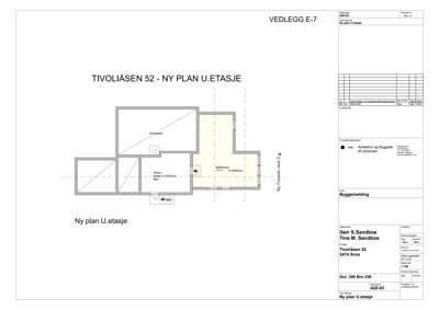 Etasjeplan for en ny plan U.etasje i Tivoliasen 52, som viser romfordeling og mål.